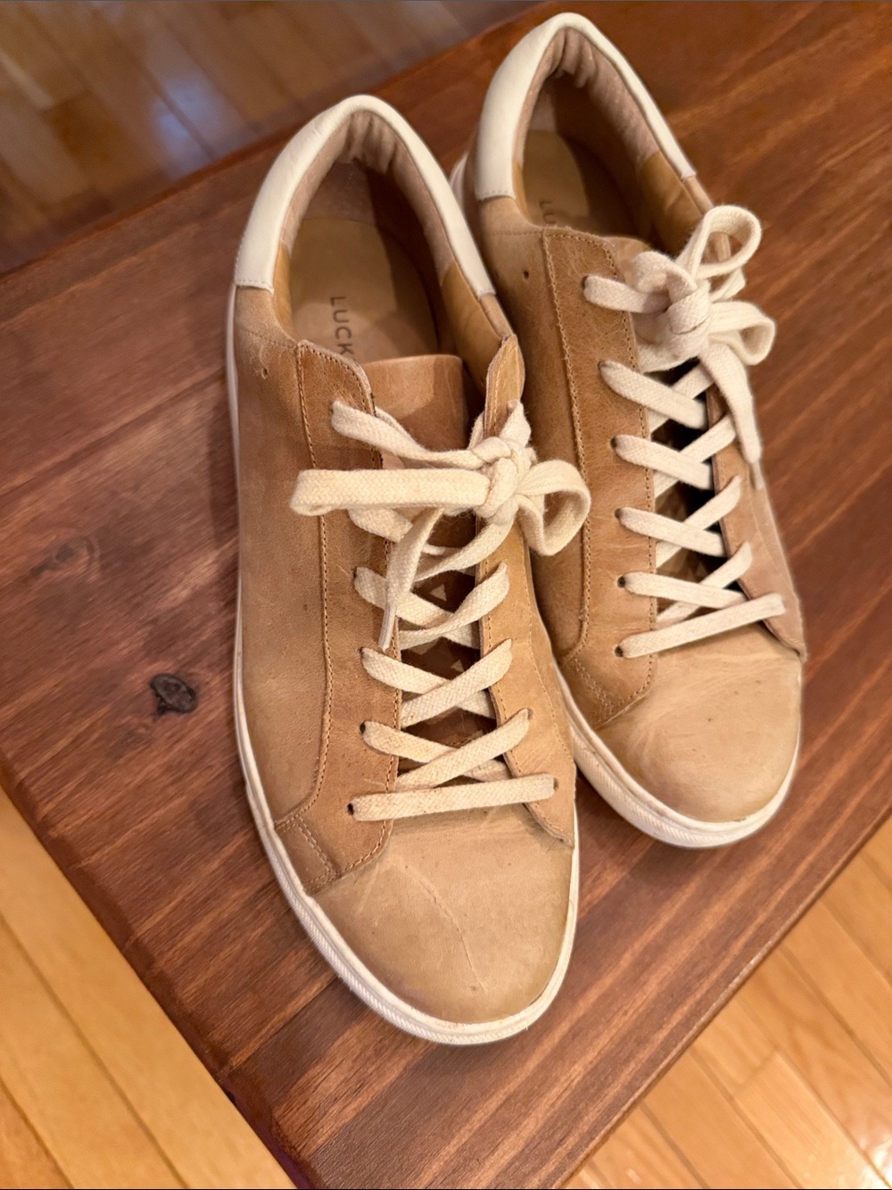 Lucky Brand Women’s Tan and White Suede Sneakers